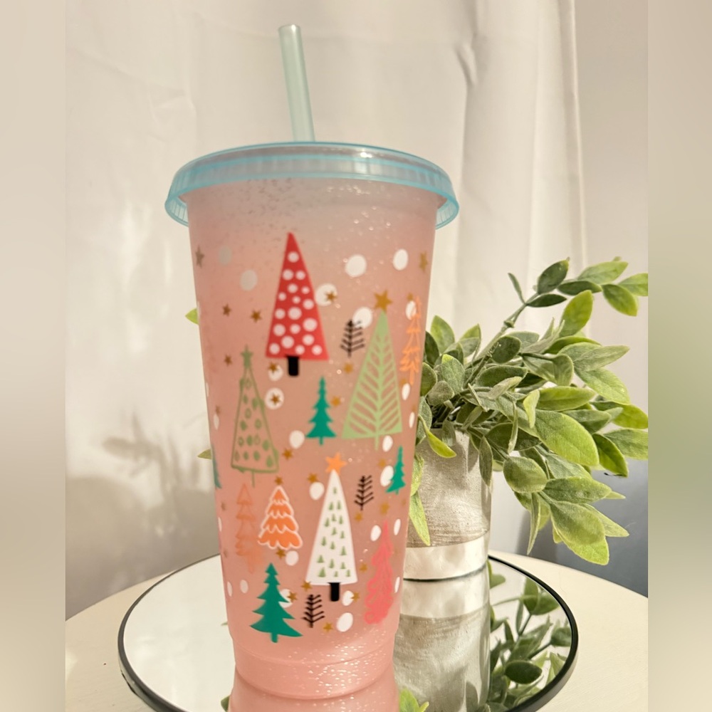 Festive Pink Tumbler with Straw 🆕